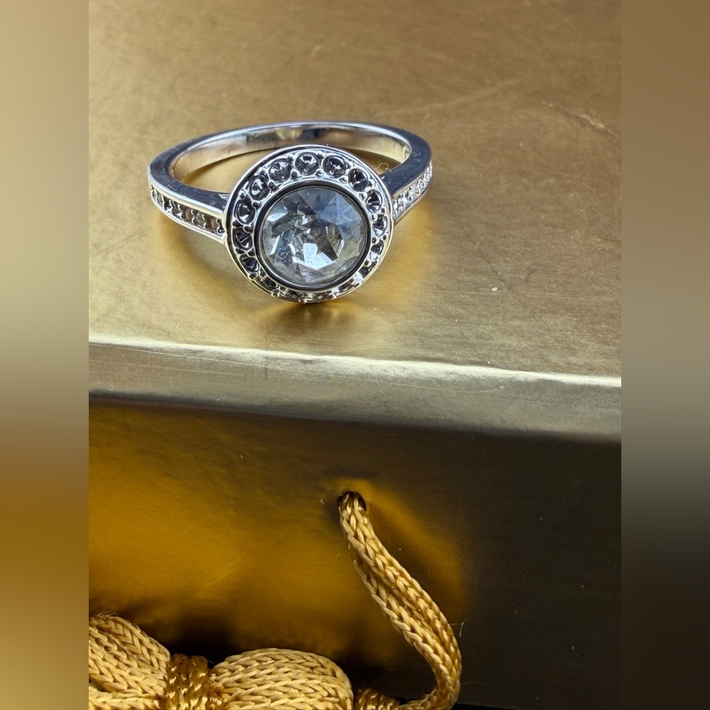 Swarovski Crystal Halo Ring Sterling Silver Pavé Band Size 7 EU 55